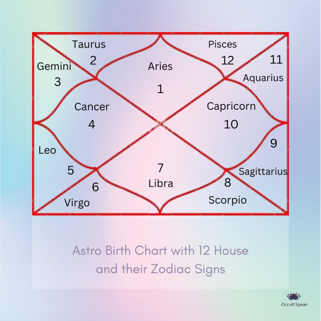 Astro Birth Chart with 12 House and their Zodiac Signs